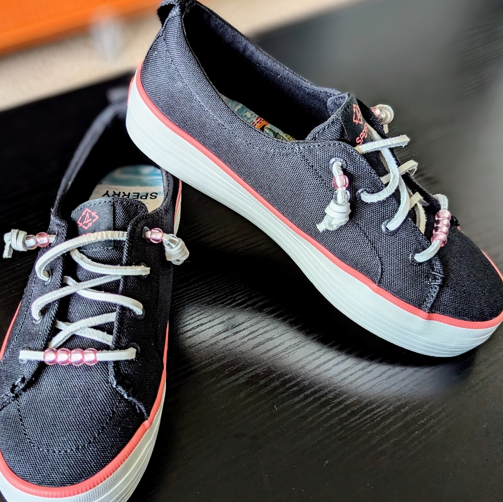 Sperry Black Platform Slip Ons Sneakers 7 medium